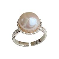 Stainless Steel Finger Ring Brass with Plastic Pearl silver color plated fashion jewelry & for woman nickel lead & cadmium free Sold By PC