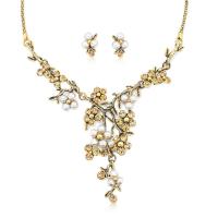Zinc Alloy Jewelry Sets Stud Earring & necklace with Plastic Pearl with 1.97inch extender chain plated 2 pieces & fashion jewelry & for woman nickel lead & cadmium free 15mm Length Approx 16.93 Inch Sold By Set
