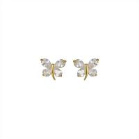 Cubic Zirconia Micro Pave Brass Earring, Butterfly, plated, fashion jewelry & micro pave cubic zirconia & for woman, more colors for choice, 8x10mm, Sold By Pair