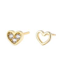 Asymmetric Earrings, Brass, Heart, gold color plated, fashion jewelry & different styles for choice & micro pave cubic zirconia & for woman, golden, 5.50x6mm, Sold By Pair