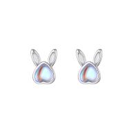 Brass Stud Earring with Moonstone 925 sterling silver post pin Rabbit plated fashion jewelry & for woman Sold By Pair