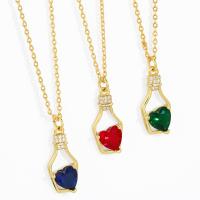 Cubic Zircon Micro Pave Brass Necklace, with Cubic Zirconia, with 5cm extender chain, Bottle, gold color plated, for woman & hollow, more colors for choice, nickel, lead & cadmium free, 11x24mm, Length:Approx 45 cm, Sold By PC