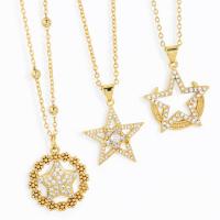 Cubic Zircon Micro Pave Brass Necklace, with 5cm extender chain, gold color plated, different styles for choice & micro pave cubic zirconia & for woman & hollow, more colors for choice, nickel, lead & cadmium free, 23x29mm, Length:Approx 45 cm, Sold By PC
