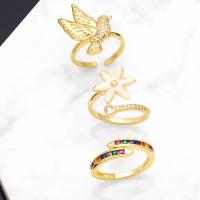 Kubieke Circonia Micro Pave Brass Ring, Messing, gold plated, verschillende stijlen voor de keuze & micro pave zirconia & voor vrouw & glazuur, meer kleuren voor de keuze, nikkel, lood en cadmium vrij, Binnendiameter:Ca 18mm, Verkocht door PC