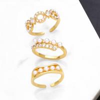 Cubic Zirconia Micro Pave Brass Ring with Plastic Pearl gold color plated & micro pave cubic zirconia & for woman nickel lead & cadmium free Inner Approx 17mm Sold By PC