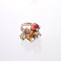 Zink Alloy Finger Ring, med Cubic Zirconia, Square, steg guldfärg pläterade, Unisex, flerfärgad, nickel, bly och kadmium gratis, Storlek:7, Säljs av PC