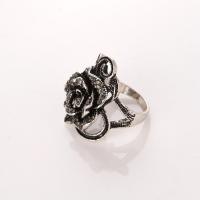 Cink Alloy Finger Ring, Rose, Berba & za žene & s Rhinestone, srebro, nikal, olovo i kadmij besplatno, Unutarnji promjer:Približno 18mm, Prodano By PC
