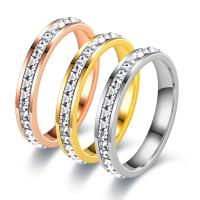 Rhinestone нержавеющей стали палец кольцо, Нержавеющая сталь 304, разный размер для выбора & Женский & со стразами, Много цветов для выбора, 4mm, продается PC