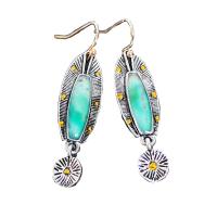 Tibetan Style Drop Earrings, with Turquoise, antique silver color plated, fashion jewelry & for woman, nickel, lead & cadmium free, 49x12mm, Sold By Pair