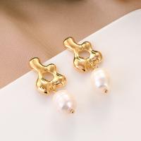 Freshwater Pearl Earrings Zinc Alloy with Freshwater Pearl gold color plated fashion jewelry & for woman golden nickel lead & cadmium free Sold By Pair