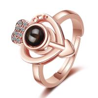Cubique anneau en laiton Circonia Micro Pave, coeur, Placage, bijoux de mode & pavé de micro zircon & pour femme, plus de couleurs à choisir, protéger l'environnement, sans nickel, plomb et cadmium, 17x12mm, Diamètre intérieur:Environ 16mm, Vendu par PC