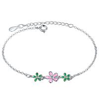 Brass Bracelet & Bangle, with 3.5cm extender chain, Flower, platinum color plated, fashion jewelry & for woman & enamel, platinum color, nickel, lead & cadmium free, 24mm, Length:16 cm, Sold By PC