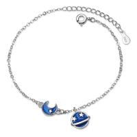 Brass Bracelet & Bangle with 3.5cm extender chain Moon and Star platinum color plated fashion jewelry & for woman & enamel platinum color nickel lead & cadmium free 8mm 10mm Length 16 cm Sold By PC