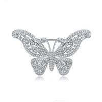 Cubic Zirconia Brooch, Brass, Butterfly, platinum color plated, micro pave cubic zirconia & for woman, nickel, lead & cadmium free, 48x38mm, Sold By PC