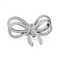 Cubic Zirconia Brooch, Brass, Bowknot, platinum color plated, micro pave cubic zirconia & for woman, nickel, lead & cadmium free, 37x28mm, Sold By PC