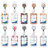 Polyester Lanyard Card Holder with PVC Plastic & Zinc Alloy printing portable & Unisex & retractable Sold By Set