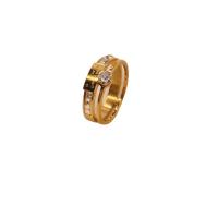 Rhinestone-Edelstahl -Finger-Ring, 304 Edelstahl, Doppelschicht & verschiedene Größen vorhanden & mit Brief Muster & für Frau & mit Strass, keine, Größe:6-9, verkauft von PC