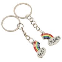Bag Purse Charms Keyrings Keychains, Tibetan Style, Rainbow, platinum color plated, Unisex & with letter pattern & enamel, 70x20mm, Sold By Pair