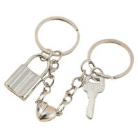 Porte-clés, alliage de zinc, Blocage et clé, Placage de couleur platine, Portable & magnétique & pour le couple, 100mm, Vendu par paire