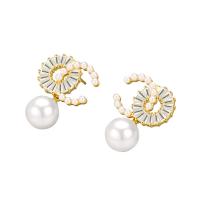 Brass Drop Earring with Plastic Pearl plated Korean style & for woman Sold By Pair