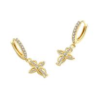 Brass Drop Earring Cross plated Korean style & for woman & with rhinestone Sold By Lot