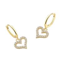 Brass Drop Earring Heart plated Korean style & for woman & with rhinestone & hollow Sold By Lot