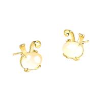 Glass Pearl Earring Brass with Glass Rabbit gold color plated fashion jewelry & for woman Sold By Lot