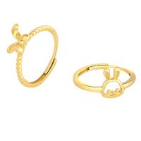 Sárgaréz ujjgyűrű, Nyúl, arany színű aranyozott, állítható & a nő, több színt a választás, 9mm, Méret:7, 5PC-k/Lot, Által értékesített Lot