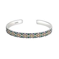 laiton bracelet manchette, Motif géométrique, Placage de couleur argentée, Style coréen & réglable & pour femme & avec strass, 540x6.50mm, 5PC/lot, Vendu par lot