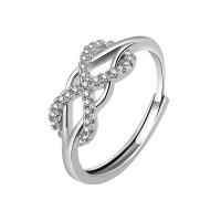 Anillo de dedo de latón, metal, chapado, ajustable & para mujer & con diamantes de imitación, más colores para la opción, 7.50mm, tamaño:8.5, 5PCs/Grupo, Vendido por Grupo