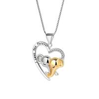 Brass Necklace, with 5cm extender chain, Heart, plated, with letter pattern & for woman & with rhinestone, 20x26mm, Length:Approx 40 cm, 5PCs/Lot, Sold By Lot