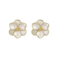 Tibetan Style Stud Earring, Flower, fashion jewelry & for woman & enamel & with rhinestone, golden, nickel, lead & cadmium free, 16mm, Sold By Pair