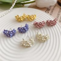 Earring Jewelry, Plastic, with Plastic Pearl, Flower, fashion jewelry & for woman, more colors for choice, 30mm, Sold By Pair