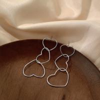 Brass Drop Earring, Heart, fashion jewelry & for woman & hollow, nickel, lead & cadmium free, 50mm, Sold By Pair
