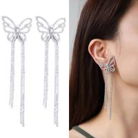 Fashion Fringe Earrings, Tibetan Style, fashion jewelry & different styles for choice & for woman & with rhinestone, nickel, lead & cadmium free, Sold By Pair