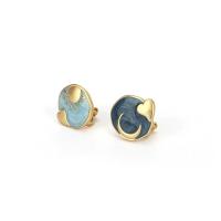 Brass Stud Earring 18K gold plated fashion jewelry & for woman & enamel two different colored 15mm Sold By Pair