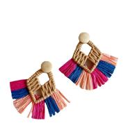 Fashion Fringe Earrings, Rafidah Grass, Fan, knit, for woman, more colors for choice, 82x80mm, Sold By Pair