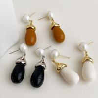 Resin Earring Zinc Alloy with Resin & Plastic Pearl Teardrop plated for woman nickel lead & cadmium free 45mm Sold By Pair