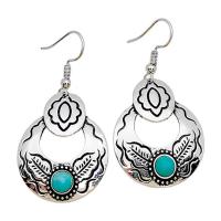 Turquoise Earring, Tibetan Style, with turquoise, antique silver color plated, fashion jewelry & for woman, nickel, lead & cadmium free, 25x50mm, Sold By Pair