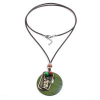 Tibetan Style Sweater Chain Necklace, with iron chain & Wax Cord & Wood, with 2.56inch extender chain, plated, fashion jewelry & for woman, nickel, lead & cadmium free, 60mm,48*27mm, Sold Per Approx 31.5-32.68 Inch Strand