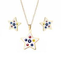 Fashion Stainless Steel Jewelry Sets Stud Earring & necklace 304 Stainless Steel Star 2 pieces & for woman & enamel Length Approx 17.72 Inch Sold By Set