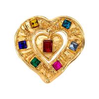 kristály bross, Cink ötvözet, -val Kristály, Szív, arany színű aranyozott, divat ékszerek & a nő, aranysárga, nikkel, ólom és kadmium mentes, 50x47mm, Által értékesített PC