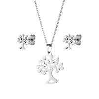 Fashion Stainless Steel Jewelry Sets Stud Earring & necklace 304 Stainless Steel Tree polished 2 pieces & fashion jewelry & for woman silver color Length Approx 17.72 Inch Sold By Set