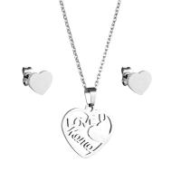 Fashion Stainless Steel Jewelry Sets Stud Earring & necklace 304 Stainless Steel Heart polished 2 pieces & fashion jewelry & for woman silver color Length Approx 17.72 Inch Sold By Set