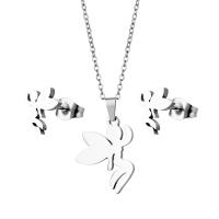 Fashion Stainless Steel Jewelry Sets, Stud Earring & necklace, 304 Stainless Steel, polished, 2 pieces & fashion jewelry & for woman, silver color, Length:Approx 17.72 Inch, Sold By Set