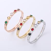 Stainless Steel Bangle 304 Stainless Steel fashion jewelry & micro pave cubic zirconia & for woman 58*50*6mm Sold By PC