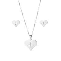 Fashion Stainless Steel Jewelry Sets, Stud Earring & necklace, 304 Stainless Steel, Heart, polished, 2 pieces & fashion jewelry & for woman, silver color, Length:Approx 17.72 Inch, Sold By Set