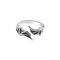 Ring Finger mosiądz, Kształt skrzydła, Platerowane w kolorze srebra, regulowany & dla kobiety & przyczerniony, 7mm, rozmiar:8.5, 5komputery/wiele, sprzedane przez wiele