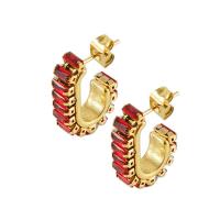 Titanium Steel  Earring Letter U 18K gold plated micro pave cubic zirconia & for woman Sold By Lot
