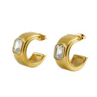 Stainless Steel Stud Earrings 304 Stainless Steel with Glass 18K gold plated fashion jewelry & for woman 20mm Sold By Lot
